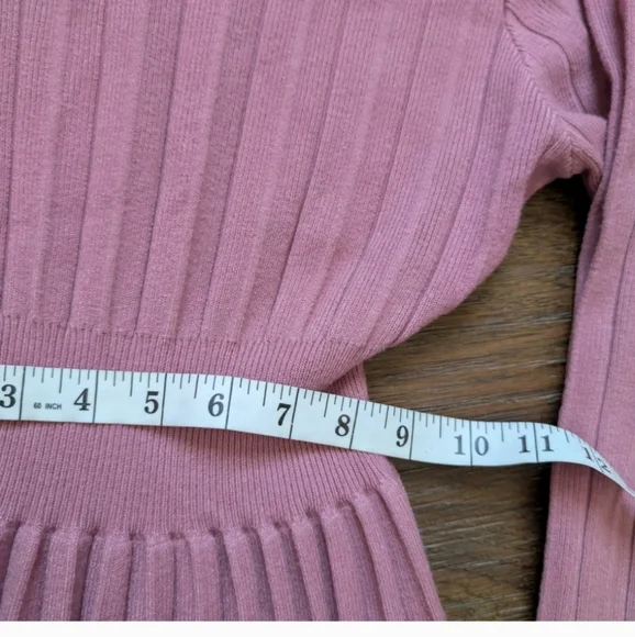 Sweater Dress Pink Long Sleeve Pleated Midi Dress Medium Mauve - Picture 5 of 8